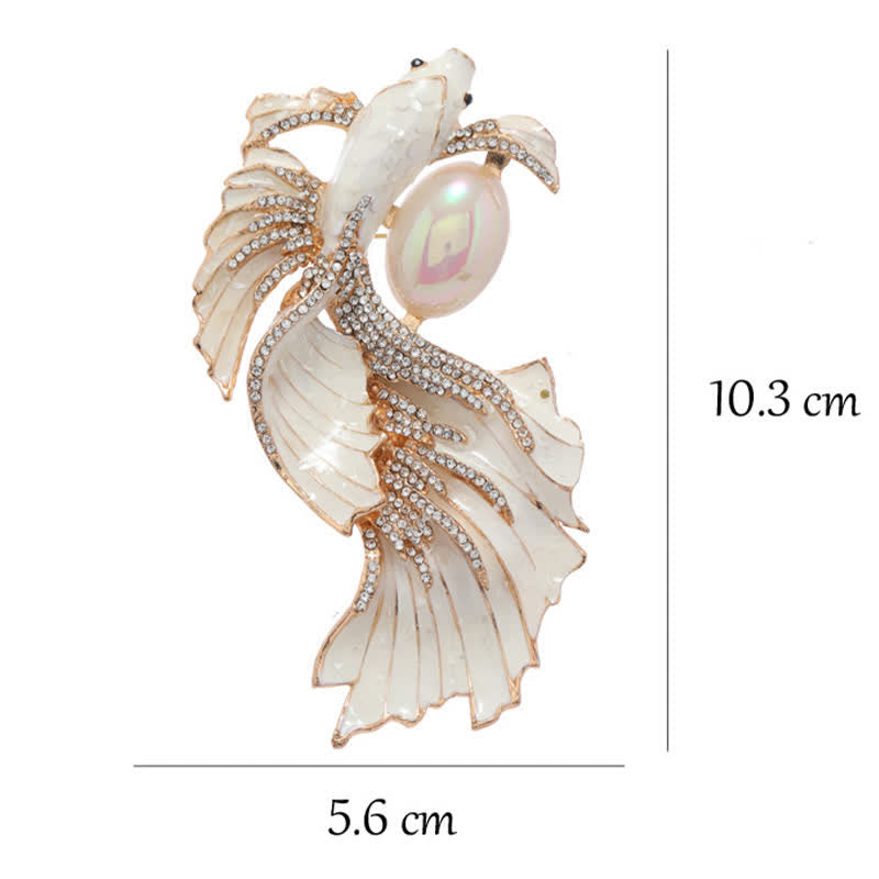 Luck and Wealth Glazed Koi Fish Pearl Brooch