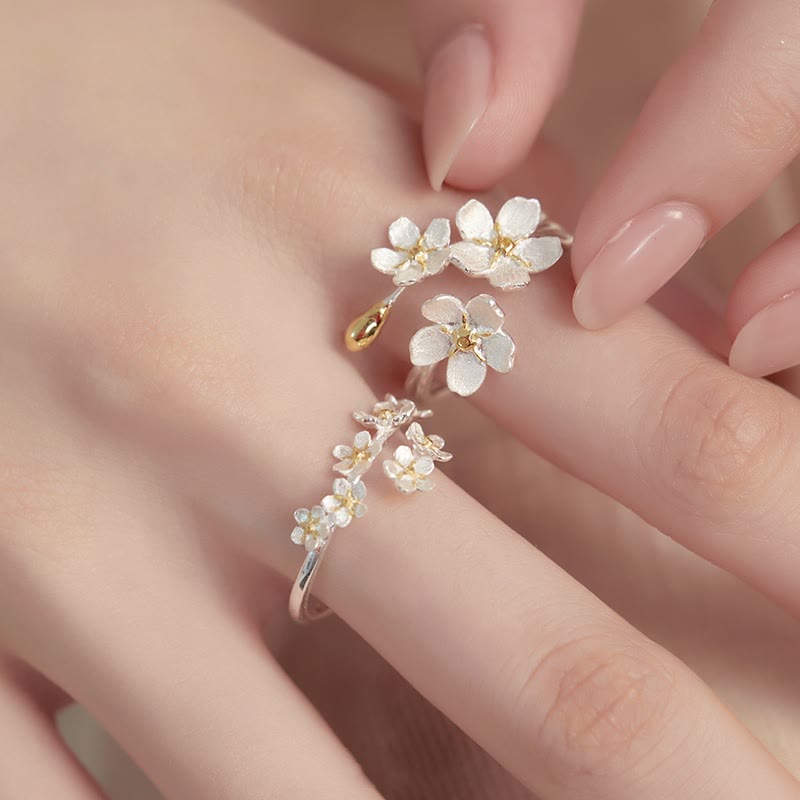 Nimara Ritual 925 Sterling Silver Iris Flower Design Protection Adjustable Ring