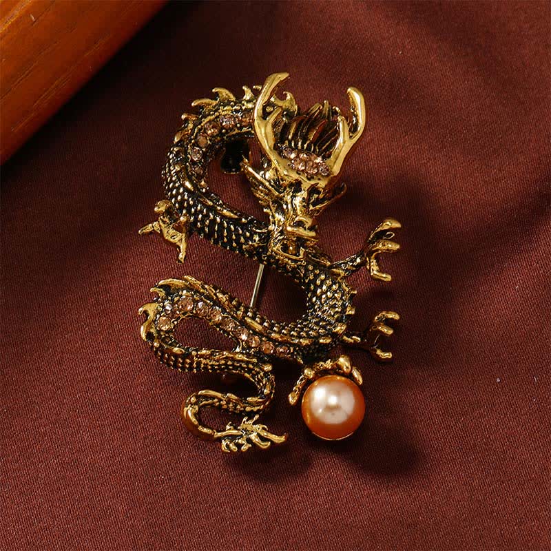 Protection and Strength Domineering Dragon Pearl Brooch