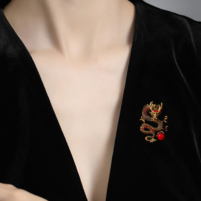 Protection and Strength Domineering Dragon Pearl Brooch