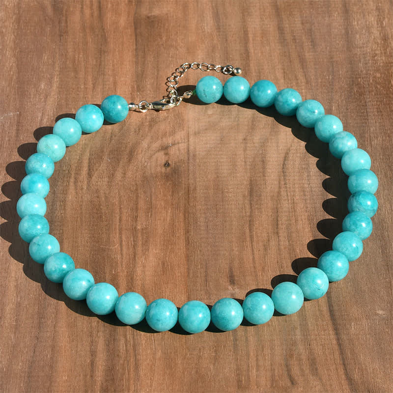 Nimara Ritual 12mm Natural Crystal Aquamarine Tourmaline Bead Healing Necklace