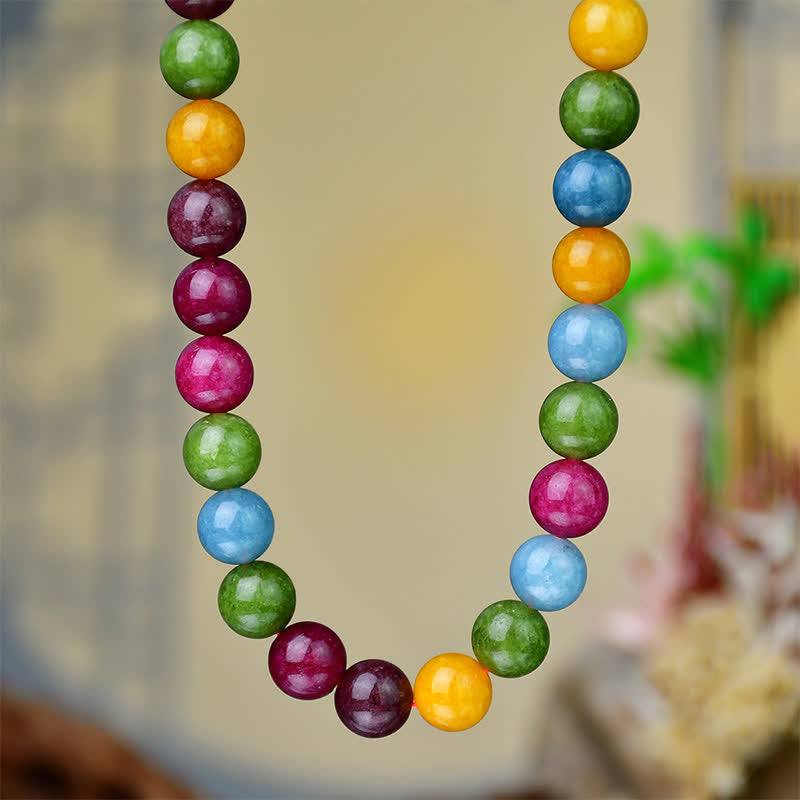Nimara Ritual 12mm Natural Crystal Aquamarine Tourmaline Bead Healing Necklace