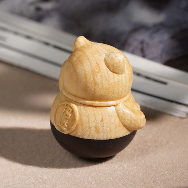 Nimara Ritual Attract Wealth Mini Lucky Cat Ebony Beech Wood Carved Protection Decoration 4.7*4cm