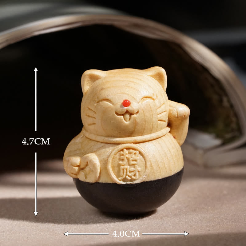 Nimara Ritual Attract Wealth Mini Lucky Cat Ebony Beech Wood Carved Protection Decoration 4.7*4cm