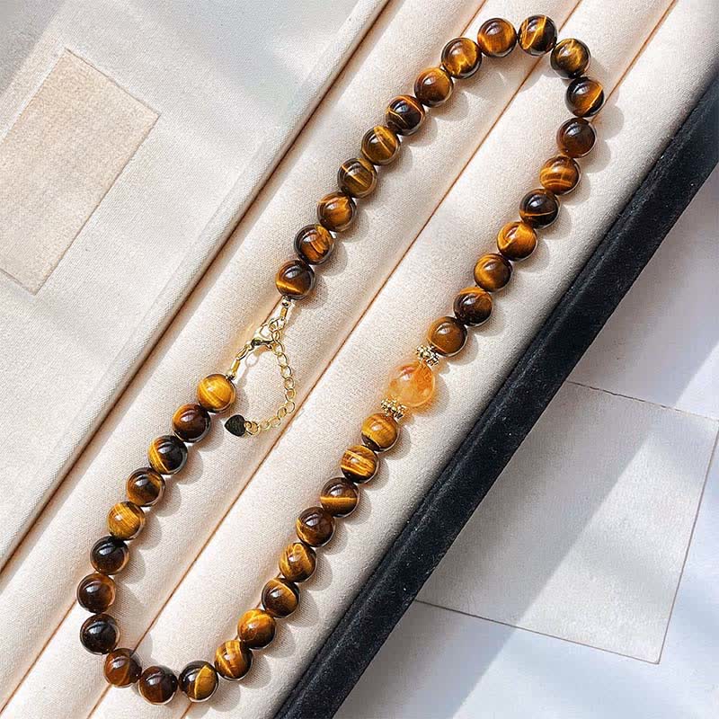 Nimara Ritual Natural Tiger Eye Citrine Bead Courage Necklace