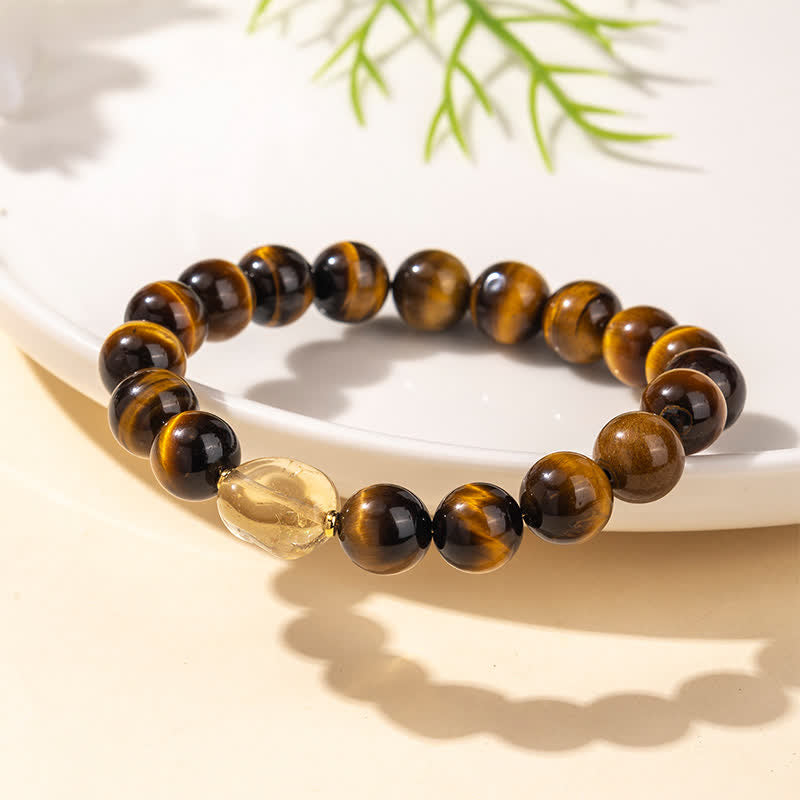 Nimara Ritual 10mm Natural Tiger Eye Citrine Bead Courage Bracelet