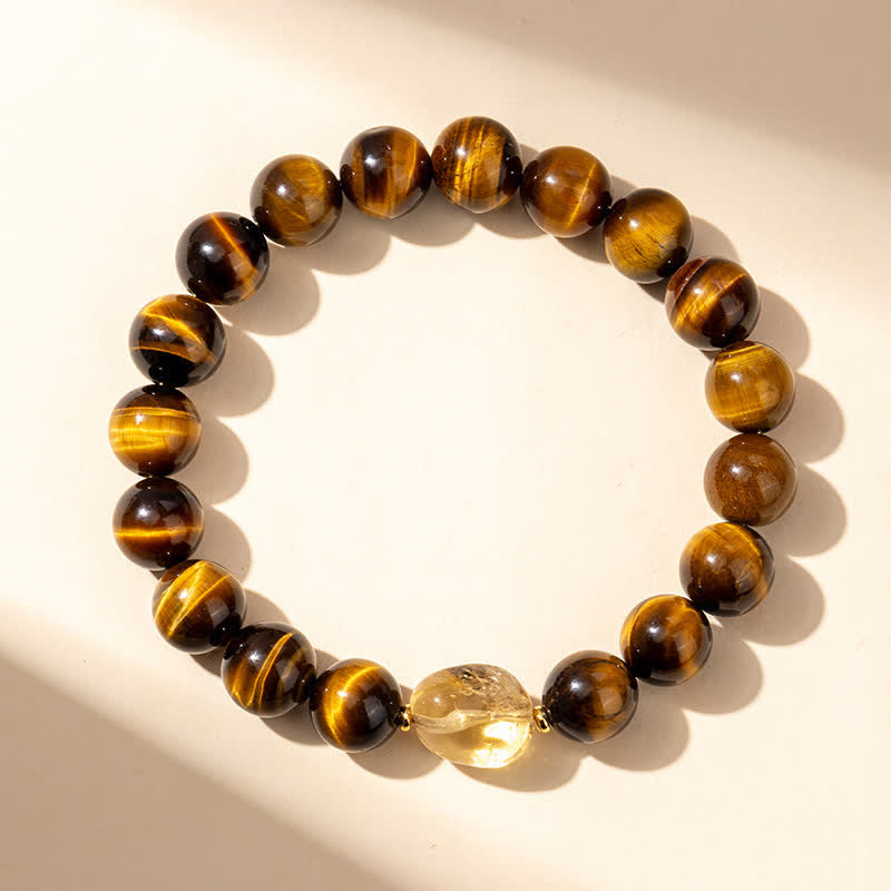 Nimara Ritual 10mm Natural Tiger Eye Citrine Bead Courage Bracelet