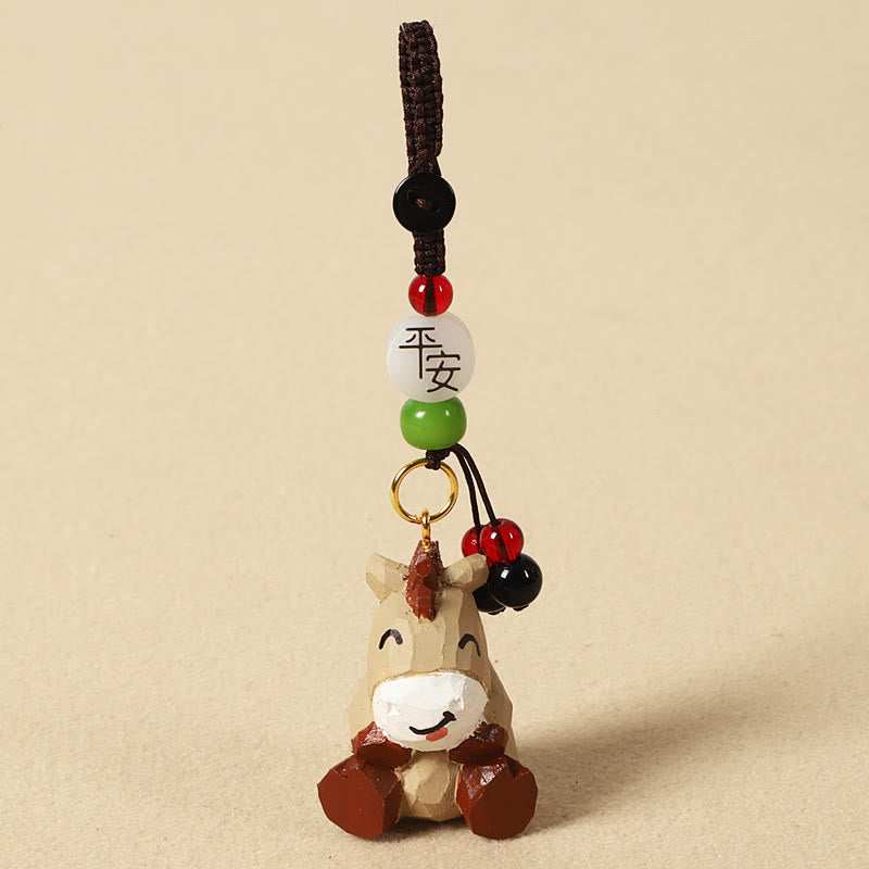 Nimara Ritual Chinese Zodiac Linden Wood Engraved Plum Blossom Peace Safe Om Mani Padme Hum Positive Key Chain