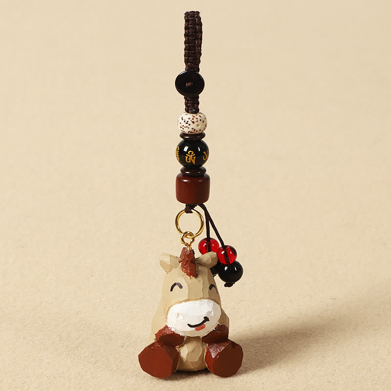 Wisdom and Peace Chinese Zodiac Linden Wood Engraved Plum Blossom Peace Safe Om Mani Padme Hum Key Chain