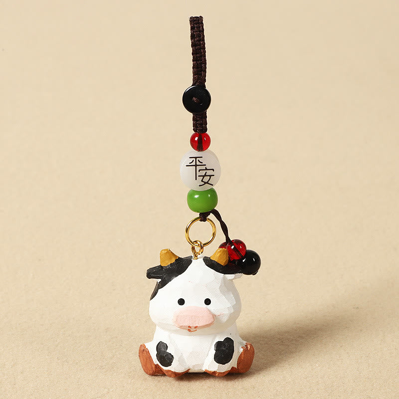 Nimara Ritual Chinese Zodiac Linden Wood Engraved Plum Blossom Peace Safe Om Mani Padme Hum Positive Key Chain