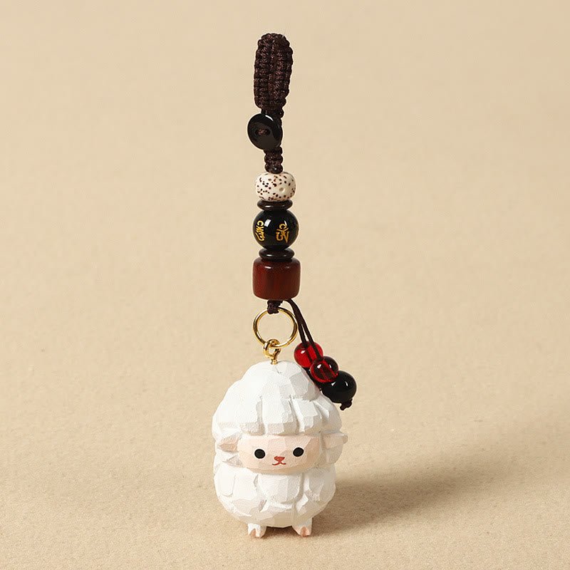 Wisdom and Peace Chinese Zodiac Linden Wood Engraved Plum Blossom Peace Safe Om Mani Padme Hum Key Chain