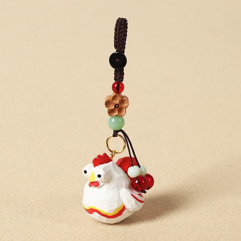 Nimara Ritual Chinese Zodiac Linden Wood Engraved Plum Blossom Peace Safe Om Mani Padme Hum Positive Key Chain