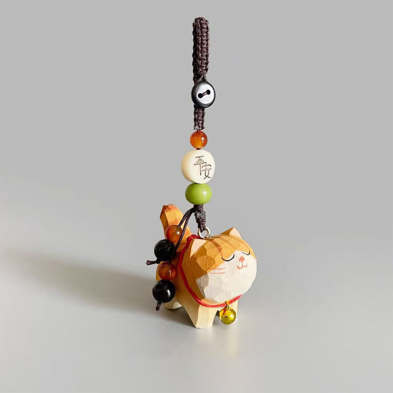 Purity and Focus Orange Tabby Cat Linden Wood Peach Wood Peace Safe Plum Blossom Om Mani Padme Hum Purity Key Chain