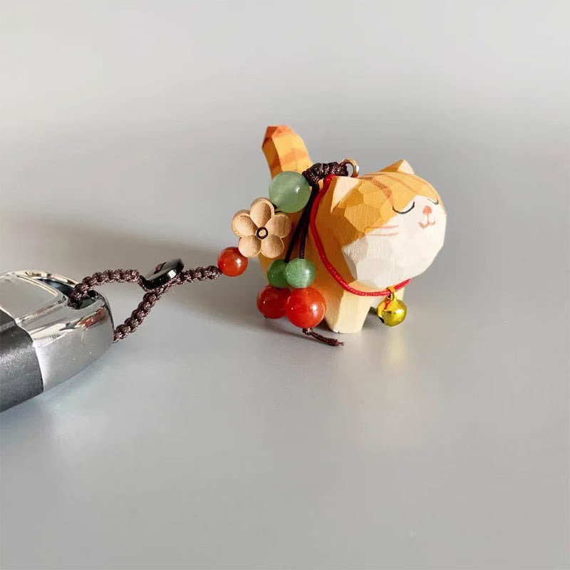 Purity and Focus Orange Tabby Cat Linden Wood Peach Wood Peace Safe Plum Blossom Om Mani Padme Hum Purity Key Chain
