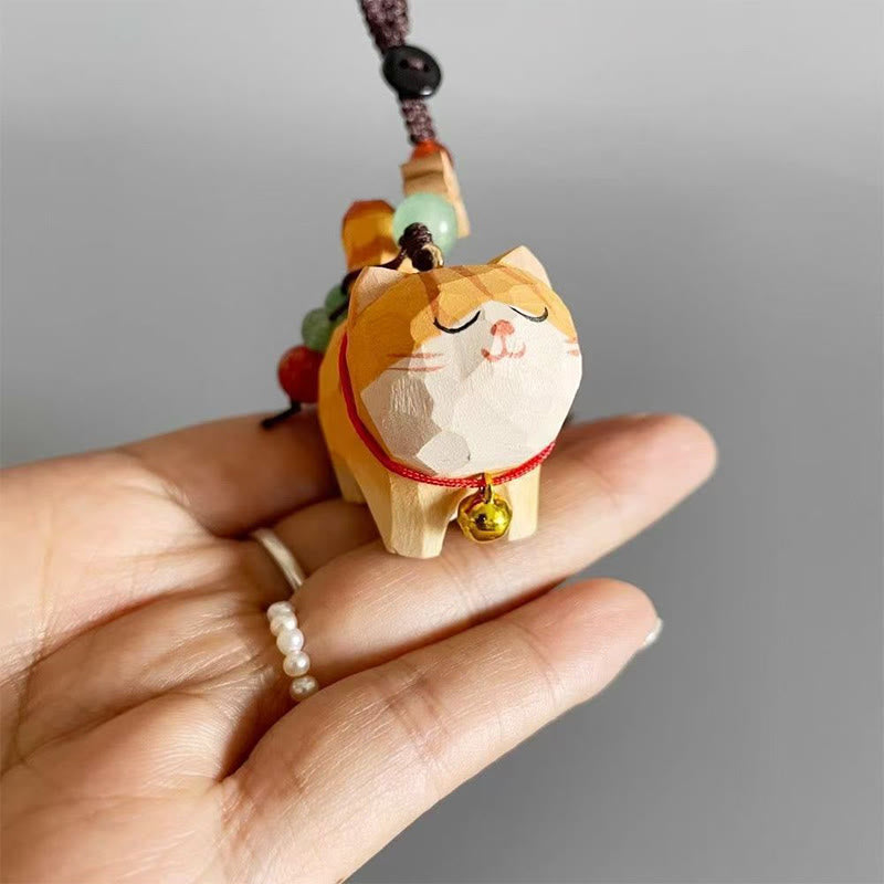 Purity and Focus Orange Tabby Cat Linden Wood Peach Wood Peace Safe Plum Blossom Om Mani Padme Hum Purity Key Chain