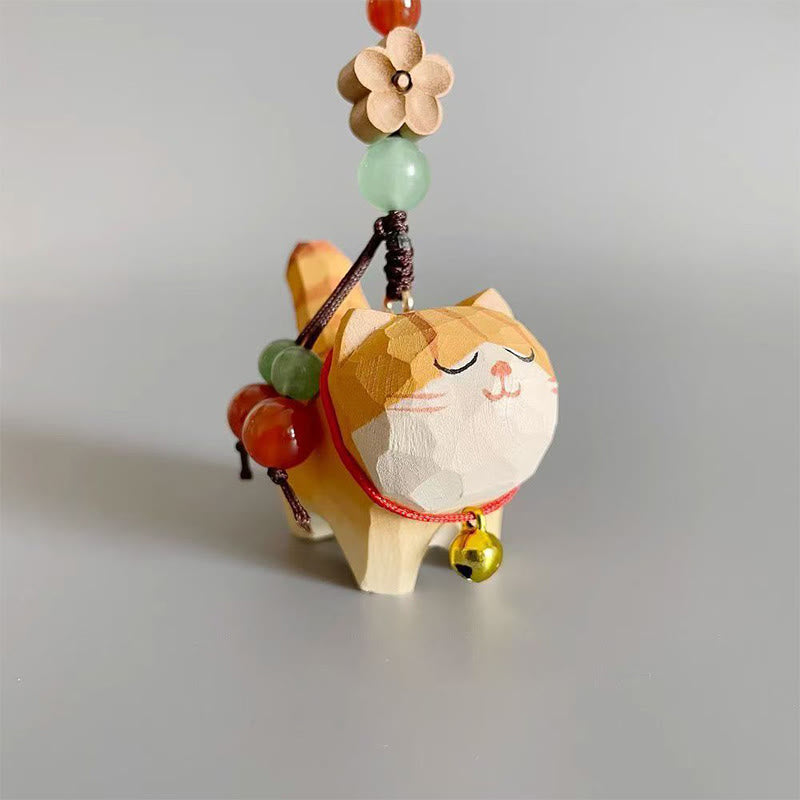 Purity and Focus Orange Tabby Cat Linden Wood Peach Wood Peace Safe Plum Blossom Om Mani Padme Hum Purity Key Chain