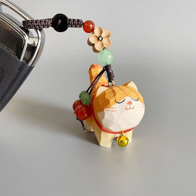Purity and Focus Orange Tabby Cat Linden Wood Peach Wood Peace Safe Plum Blossom Om Mani Padme Hum Purity Key Chain