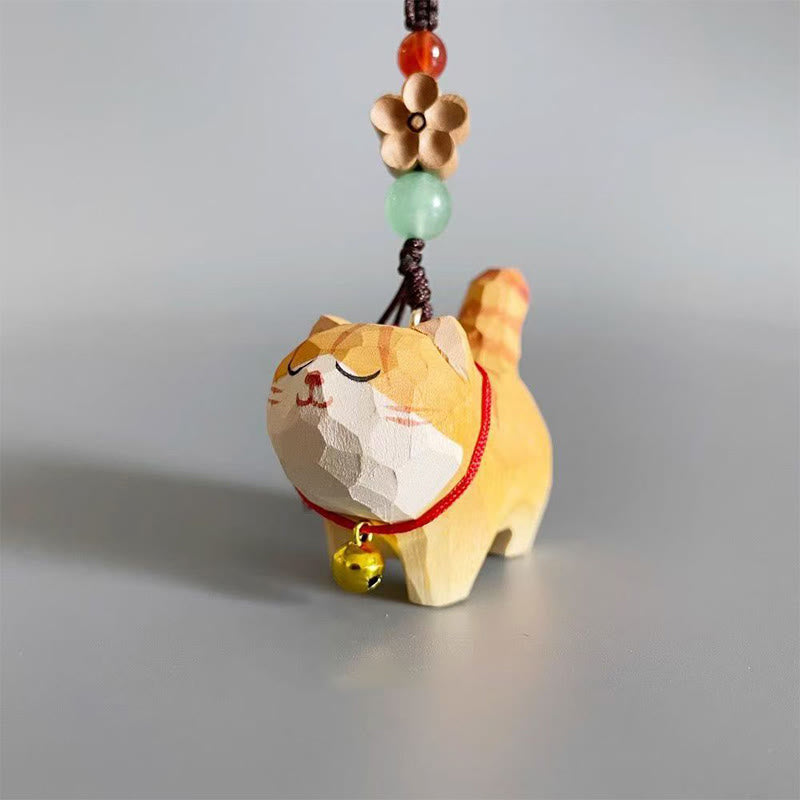 Purity and Focus Orange Tabby Cat Linden Wood Peach Wood Peace Safe Plum Blossom Om Mani Padme Hum Purity Key Chain