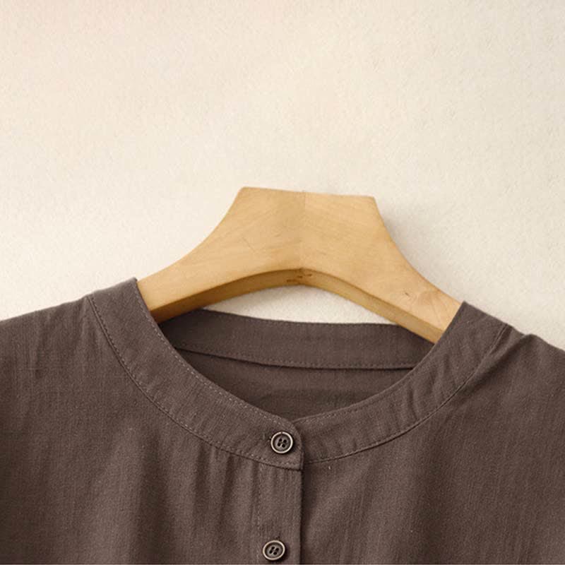 Nimara Ritual Summer Minimalist Button-Up Drawstring Solid Women's Short Sleeve Dress With Pockets
