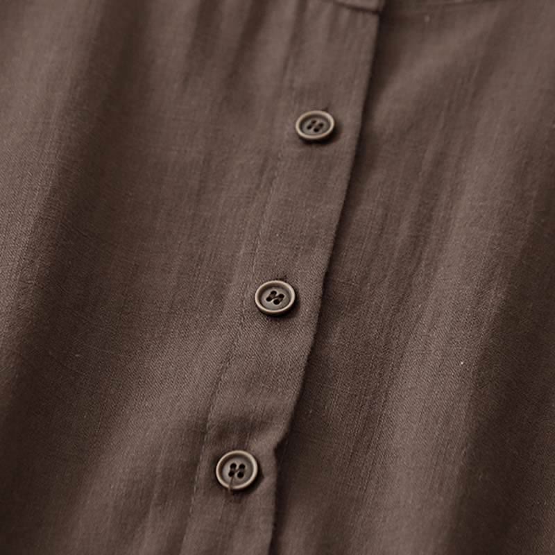 Nimara Ritual Summer Minimalist Button-Up Drawstring Solid Women's Short Sleeve Dress With Pockets