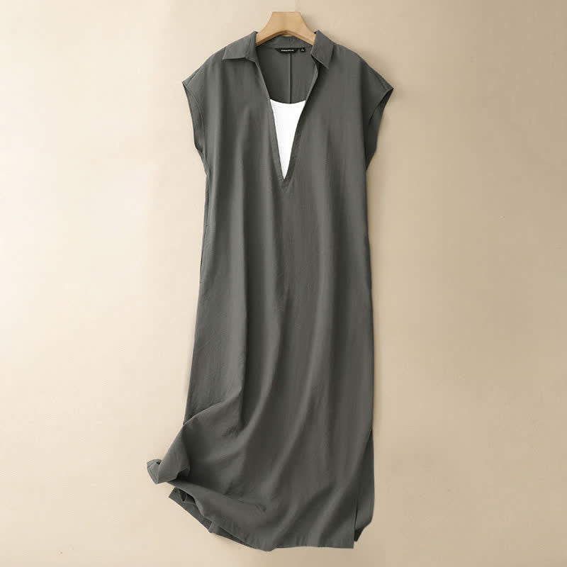 Nimara Ritual Summer Minimalist Side Slit Solid Women's Summer Sleeveless Dress With Pocket