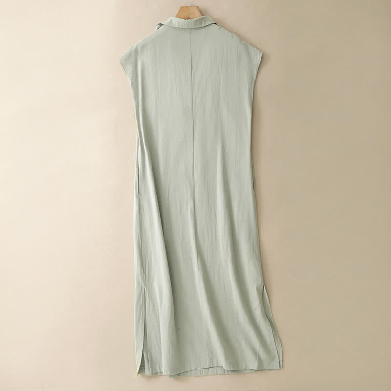 Nimara Ritual Summer Minimalist Side Slit Solid Women's Summer Sleeveless Dress With Pocket