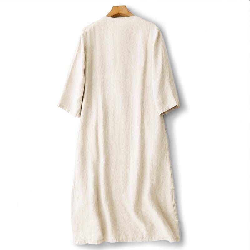 Nimara Ritual Summer Embroidery Solid Women's Short Sleeve Dress With Pockets