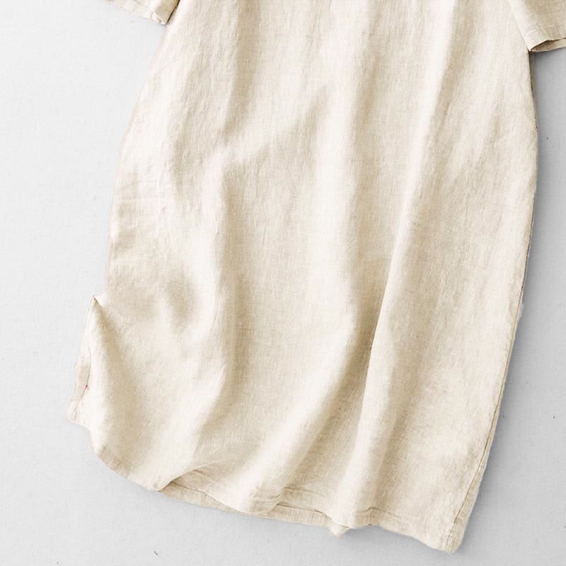 Nimara Ritual Summer Embroidery Solid Women's Short Sleeve Dress With Pockets
