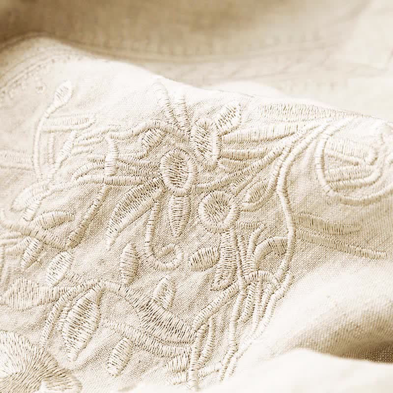 Nimara Ritual Summer Embroidery Solid Women's Short Sleeve Dress With Pockets