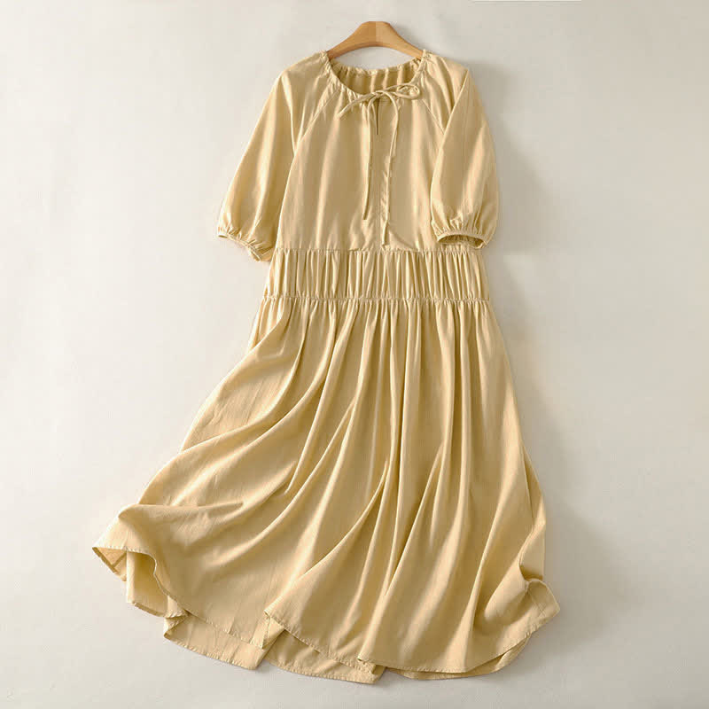 Nimara Ritual Summer Drawstring Solid Women's Short Sleeve Dress With Pockets