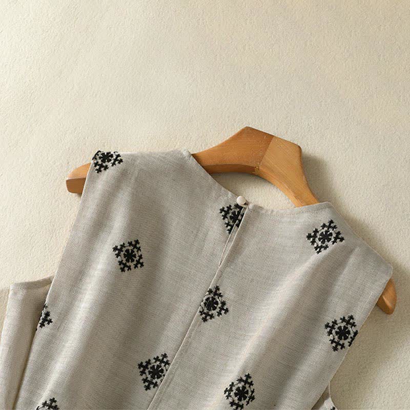 Nimara Ritual Summer Boho Drawstring Geometric Print Women's Summer Sleeveless Dress With Pockets