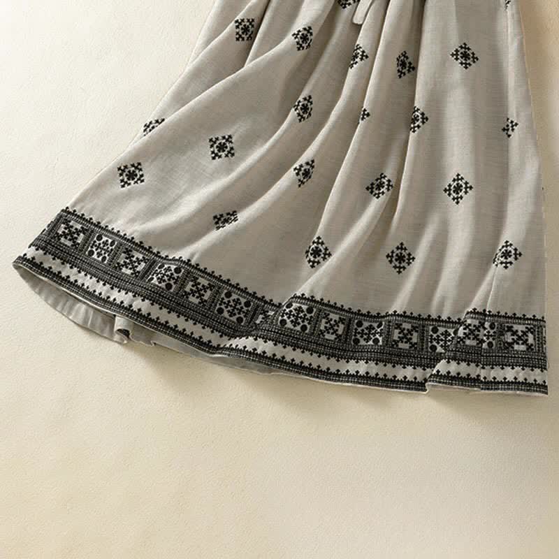 Nimara Ritual Summer Boho Drawstring Geometric Print Women's Summer Sleeveless Dress With Pockets
