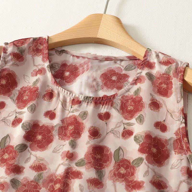 Nimara Ritual Summer Floral Print Chiffon Women's Summer Sleeveless Dress With Pockets