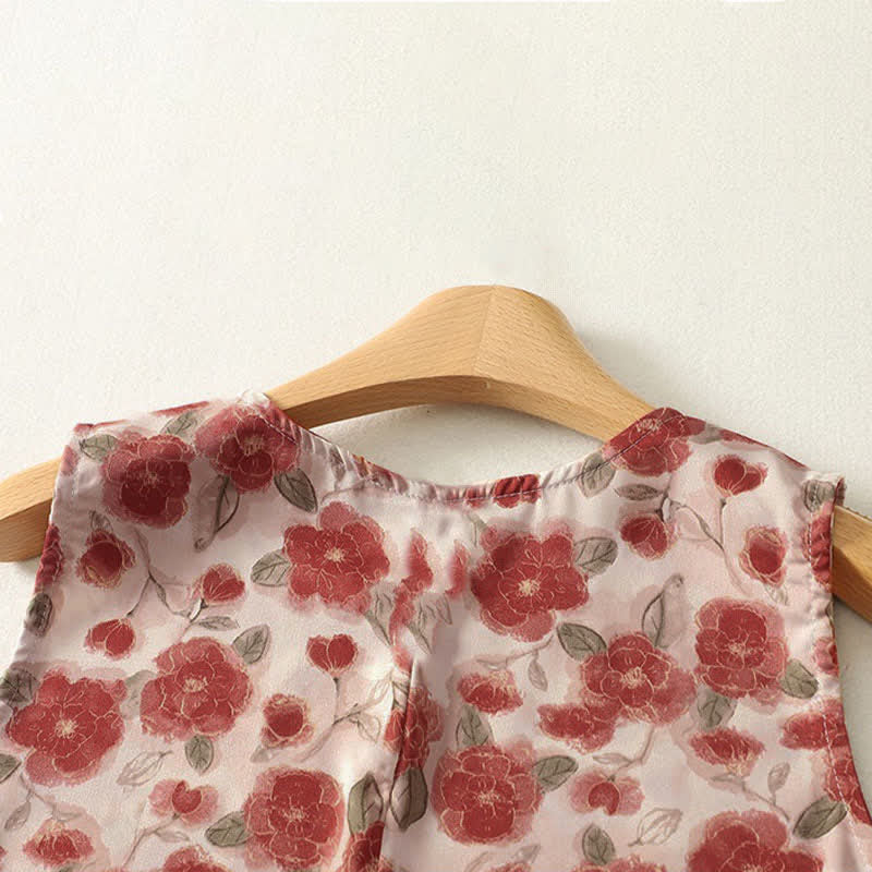 Nimara Ritual Summer Floral Print Chiffon Women's Summer Sleeveless Dress With Pockets