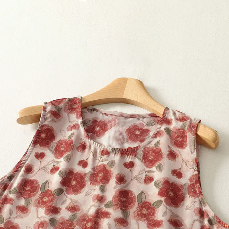 Nimara Ritual Summer Floral Print Chiffon Women's Summer Sleeveless Dress With Pockets