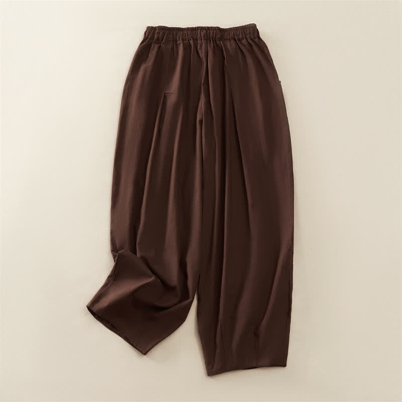Nimara Ritual Spring Casual Elastic Waist Pleated Solid Women's Harem Pants With Pockets