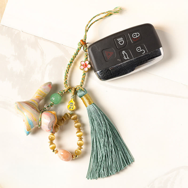 Nimara Ritual Mini Cute Fox Ebony Wood Lacquer Craft Peace Key Chain