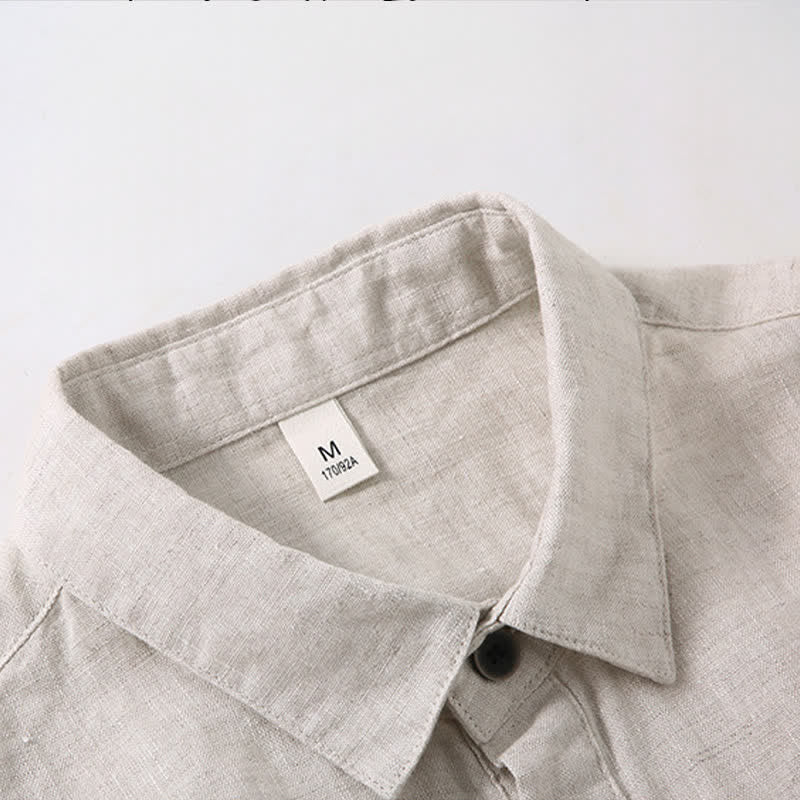 Nimara Ritual Summer Minimalist Button-Up Side Slit Solid Linen Men's Short Sleeve Shirt