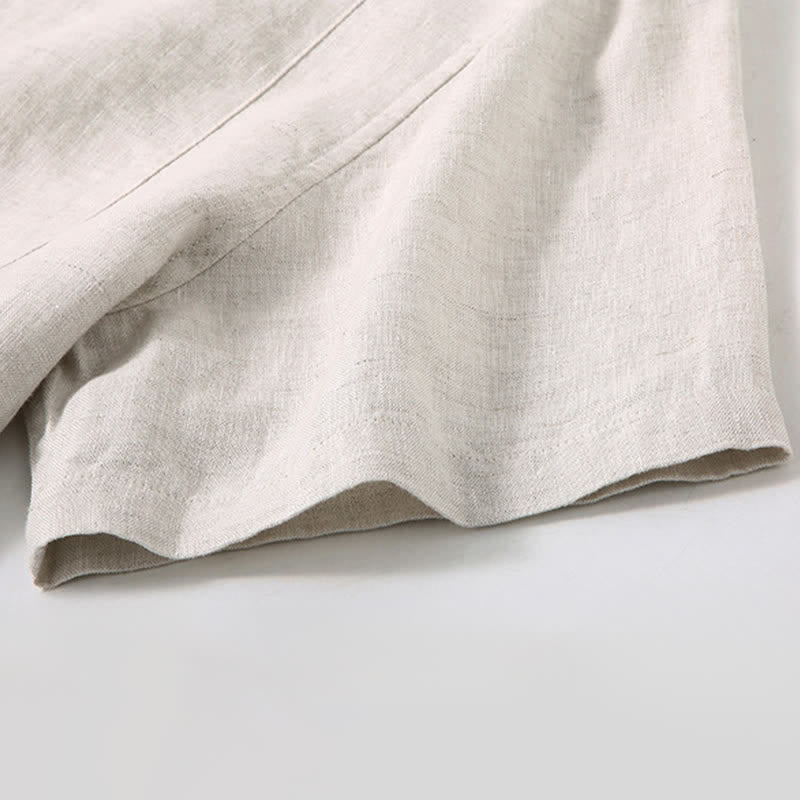 Nimara Ritual Summer Minimalist Button-Up Side Slit Solid Linen Men's Short Sleeve Shirt