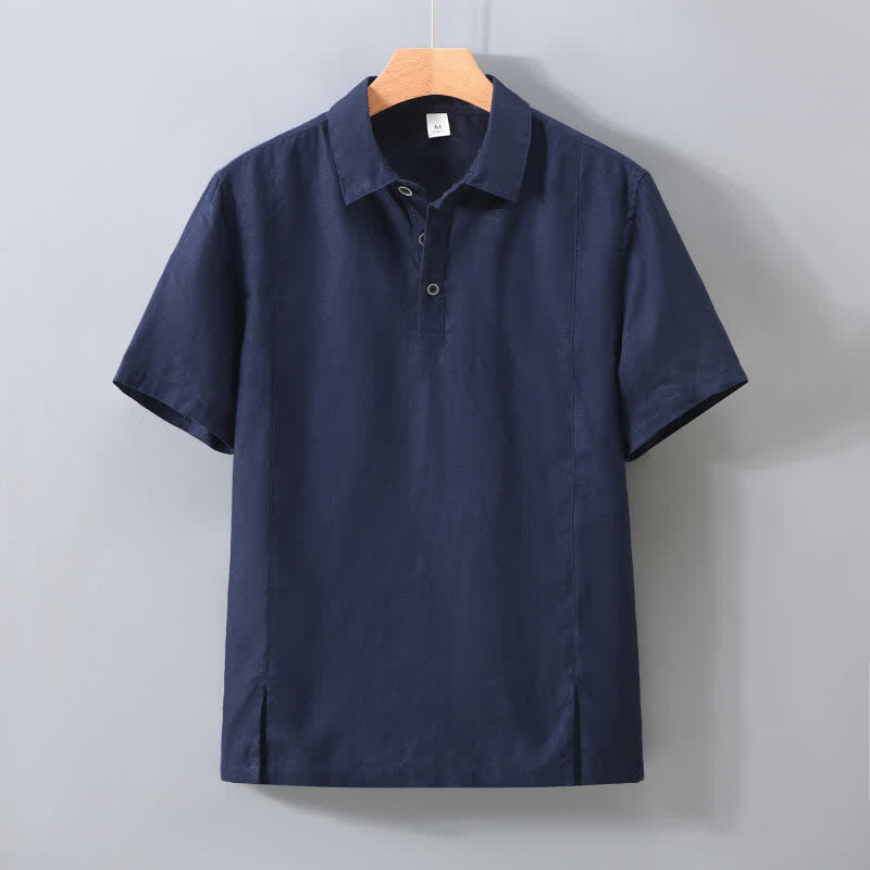 Nimara Ritual Summer Minimalist Button-Up Side Slit Solid Linen Men's Short Sleeve Shirt