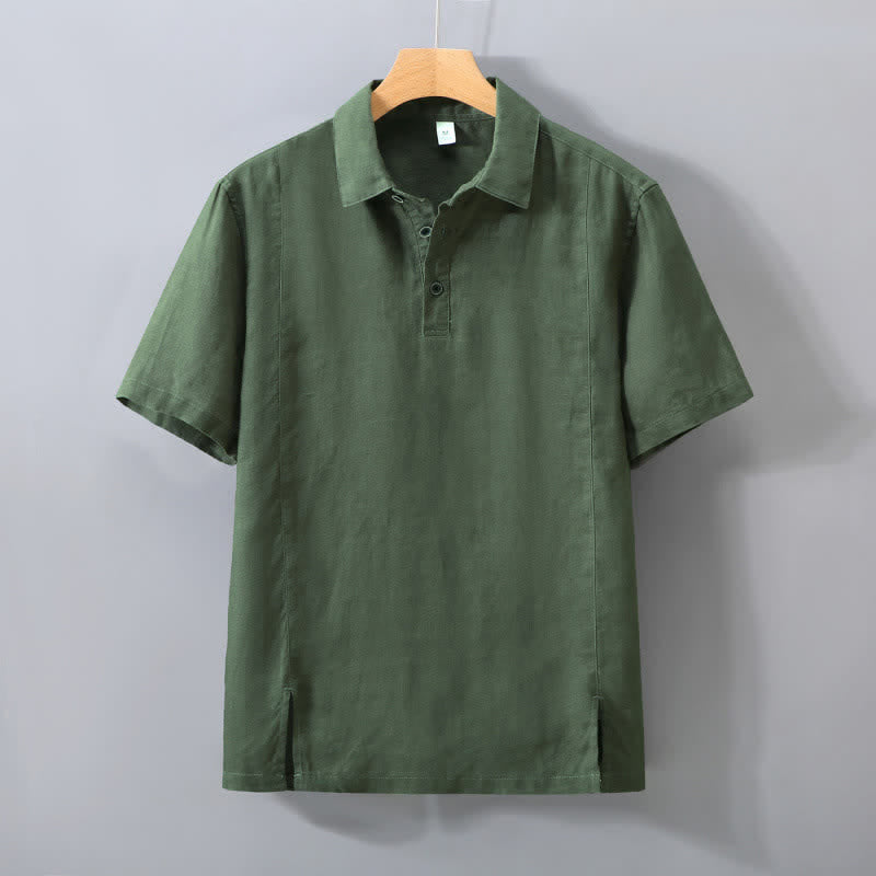 Nimara Ritual Summer Minimalist Button-Up Side Slit Solid Linen Men's Short Sleeve Shirt