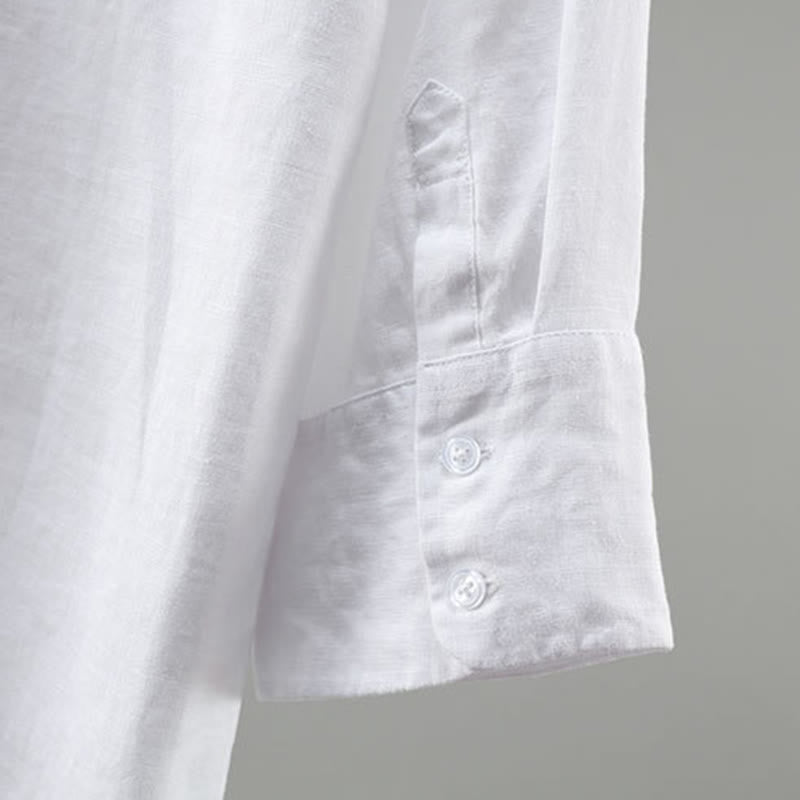 Nimara Ritual Spring Minimalist Button-Up Solid Linen Men's Three-Quarter Sleeve Shirt