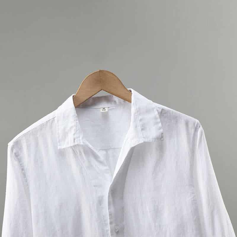 Nimara Ritual Spring Minimalist Button-Up Solid Linen Men's Three-Quarter Sleeve Shirt