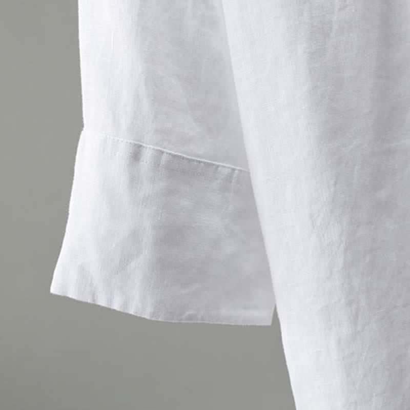 Nimara Ritual Spring Minimalist Button-Up Solid Linen Men's Three-Quarter Sleeve Shirt