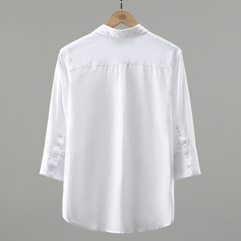 Nimara Ritual Spring Minimalist Button-Up Solid Linen Men's Three-Quarter Sleeve Shirt