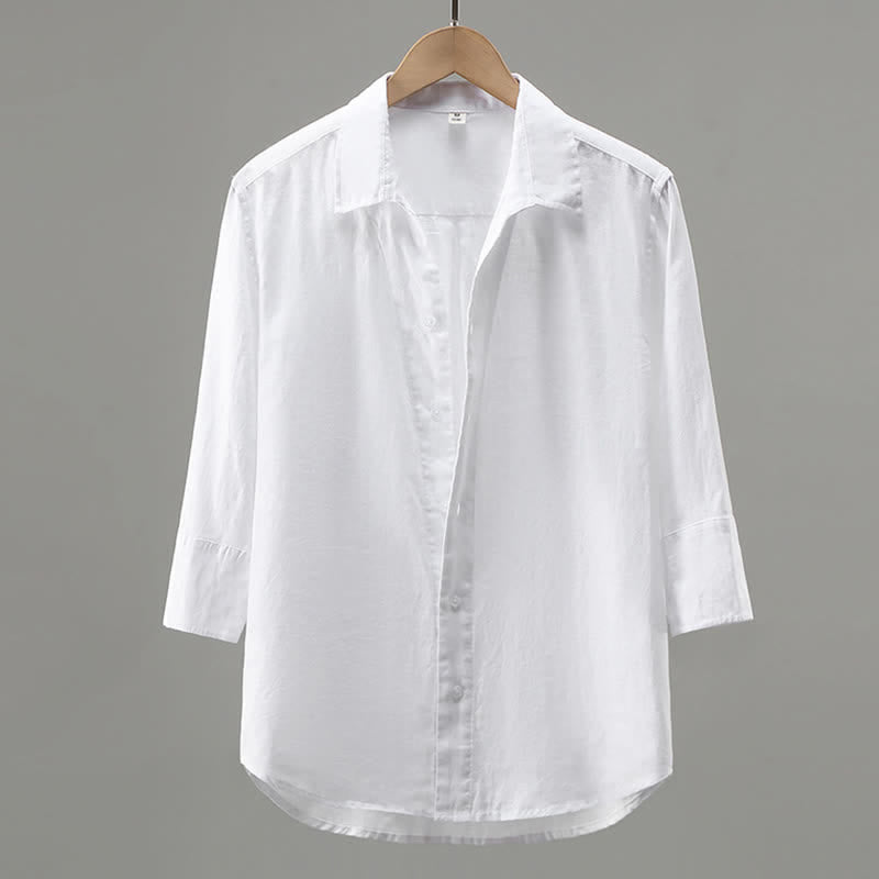 Nimara Ritual Spring Minimalist Button-Up Solid Linen Men's Three-Quarter Sleeve Shirt