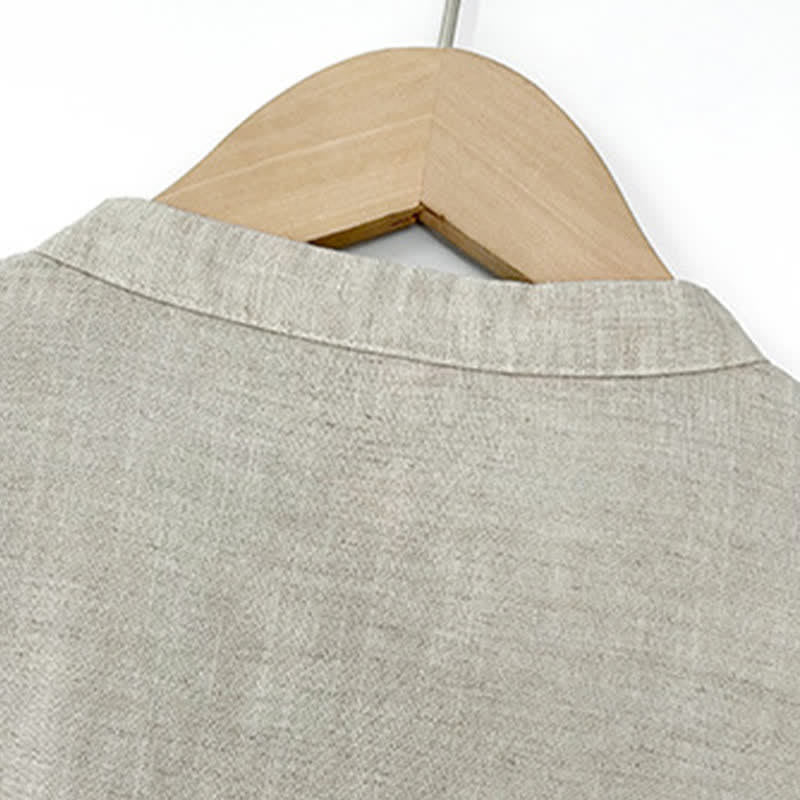Nimara Ritual Summer Minimalist Mandarin Collar Frog Button Solid Men's Short Sleeve Shirt