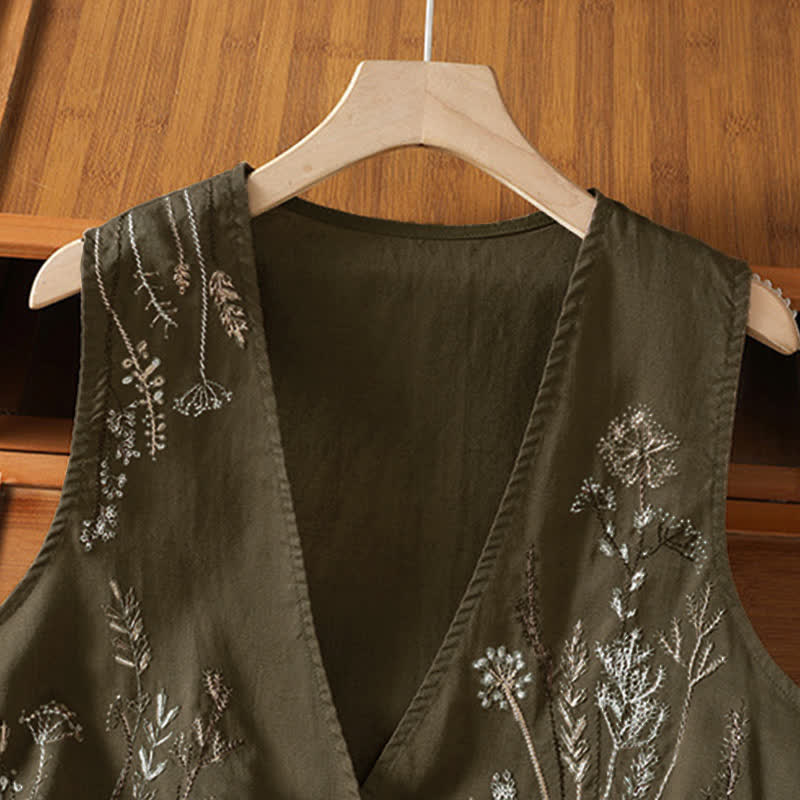 Nimara Ritual Summer Embroidery Floral Women's Sleeveless Shirts With Pockets