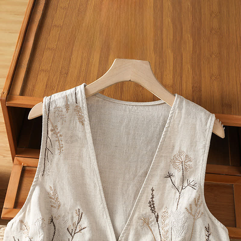 Nimara Ritual Summer Embroidery Floral Women's Sleeveless Shirts With Pockets