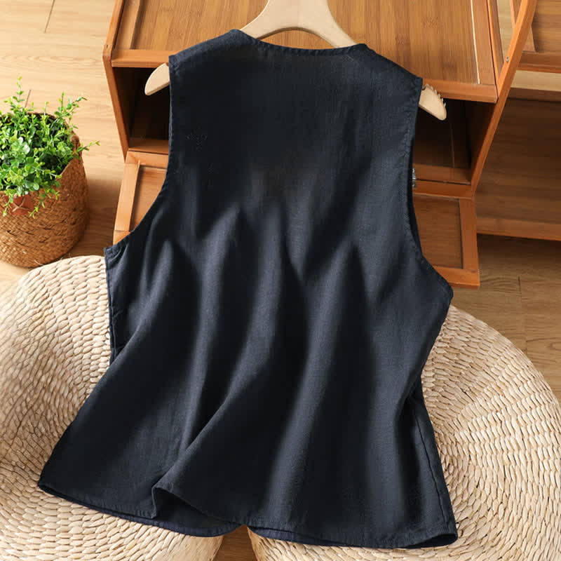 Nimara Ritual Summer Embroidery Floral Women's Sleeveless Shirts With Pockets
